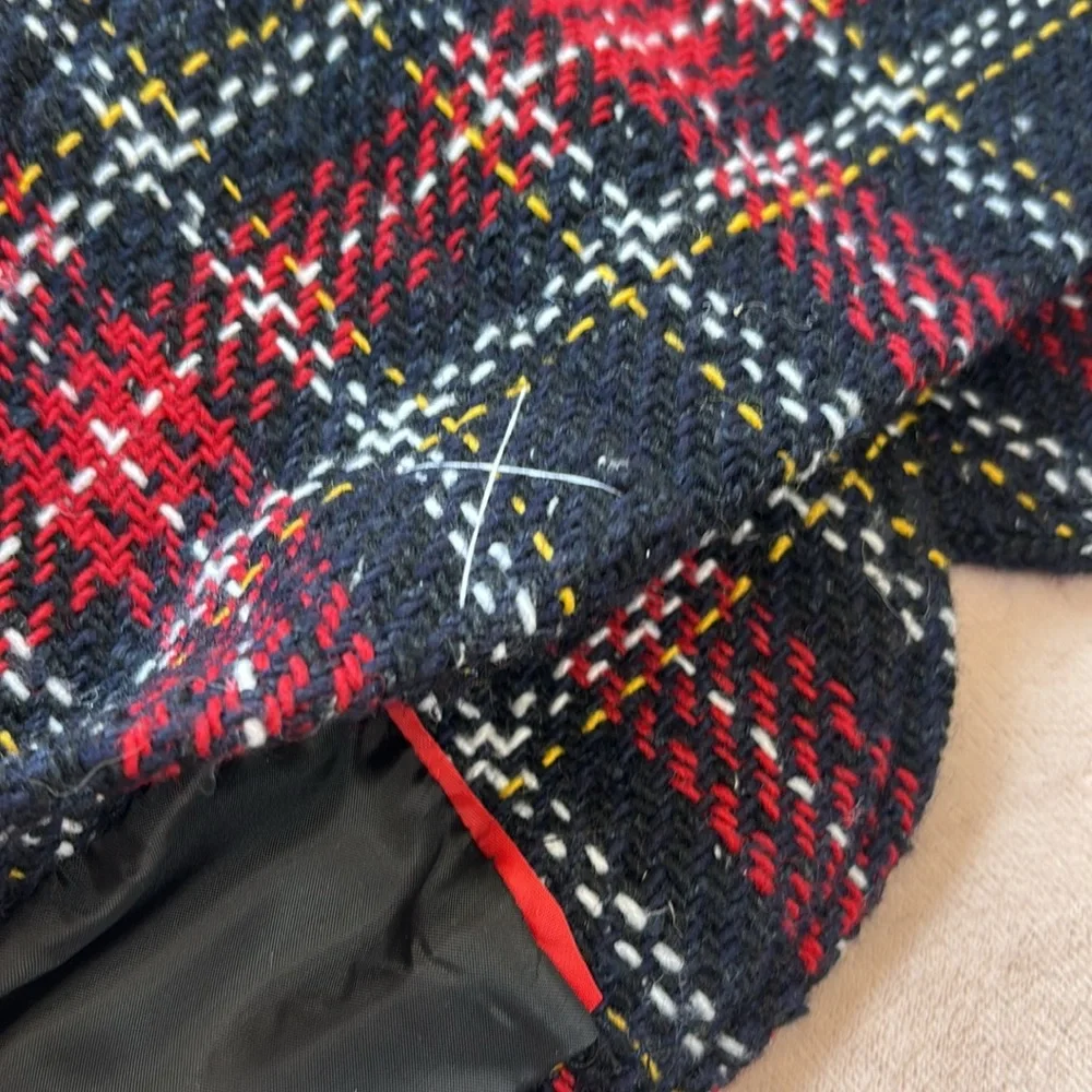Talbots Aberdeen Tweed Wool Plaid Blazer Blazer Navy Red White Size 16P - Picture 9 of 9